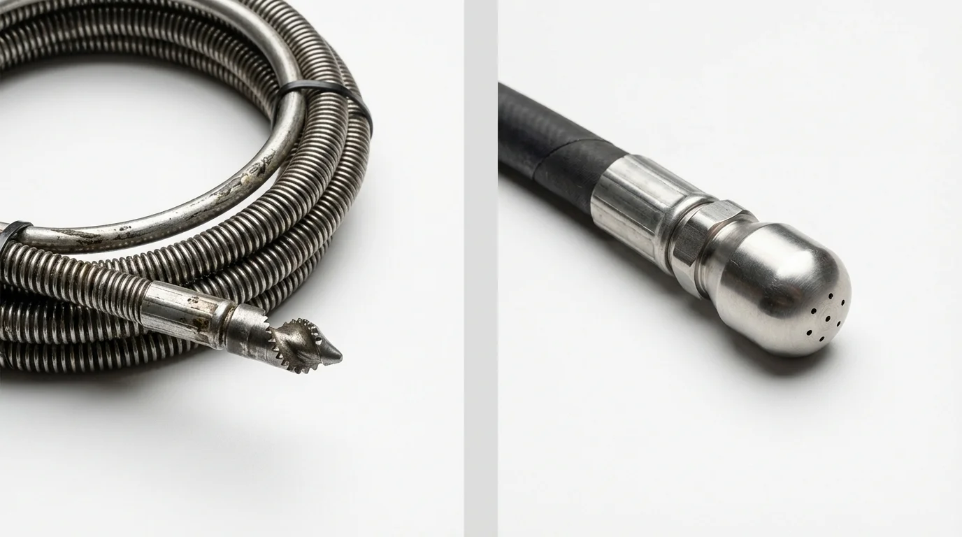 Drain snake cable and hydro jetting nozzle used for drain cleaning in Rossville, KS